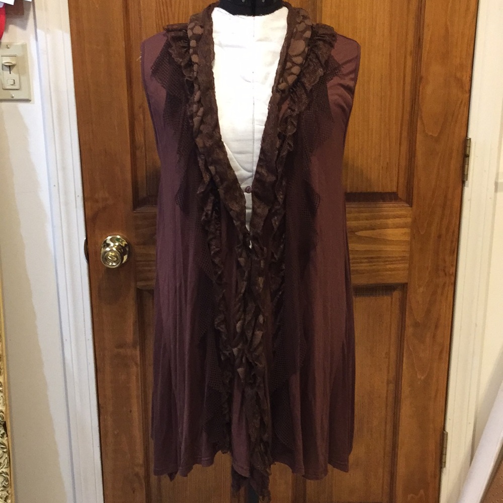 Brown lace trimmed cardigan